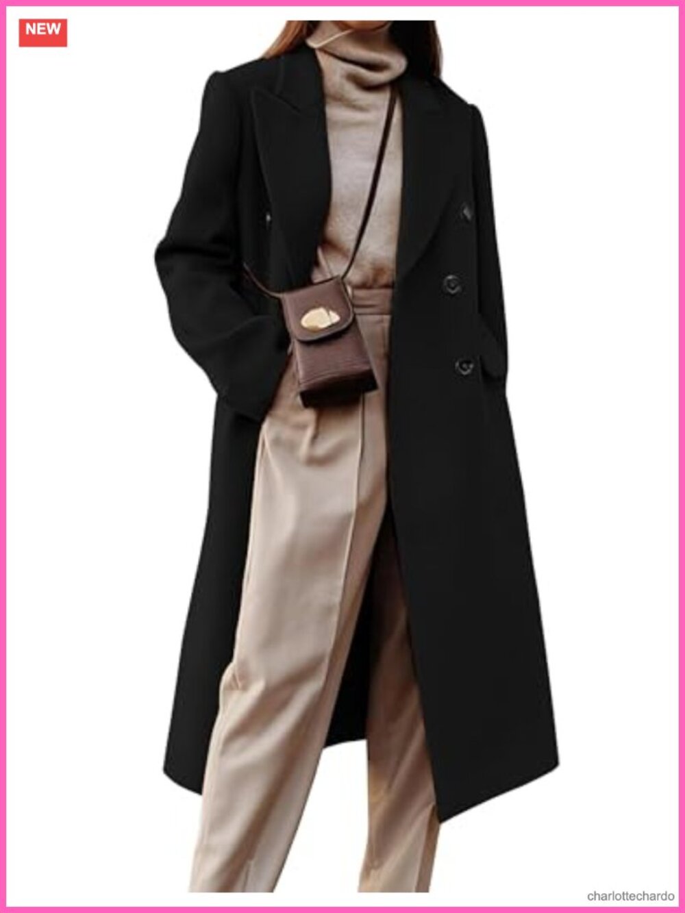 Women's Double Breasted Long Wool Peacoat Notch Lapel Winter Trench Coat